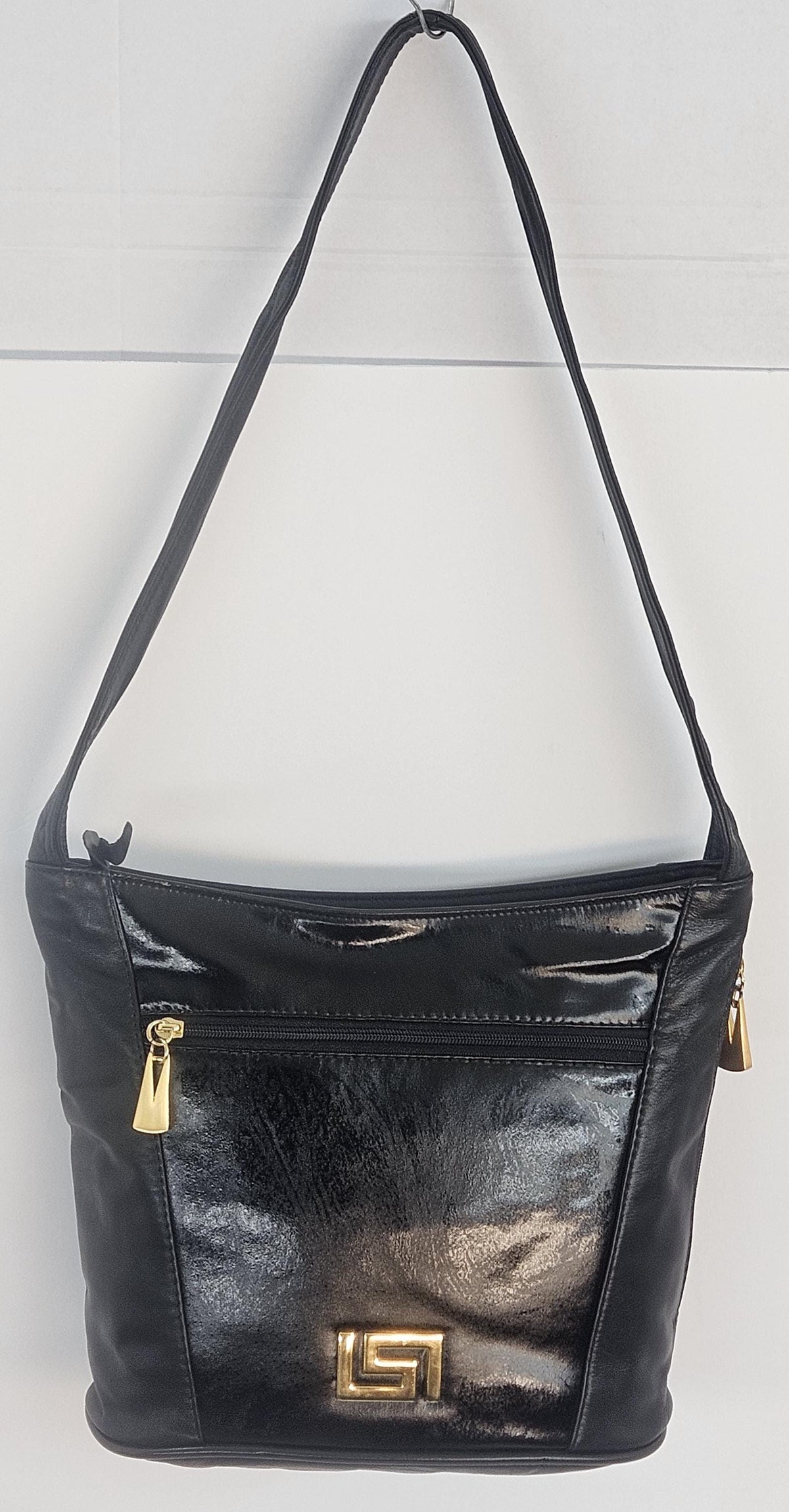 Handmade Black Patton Leather Handbag: Z Metal Design, Made in USA