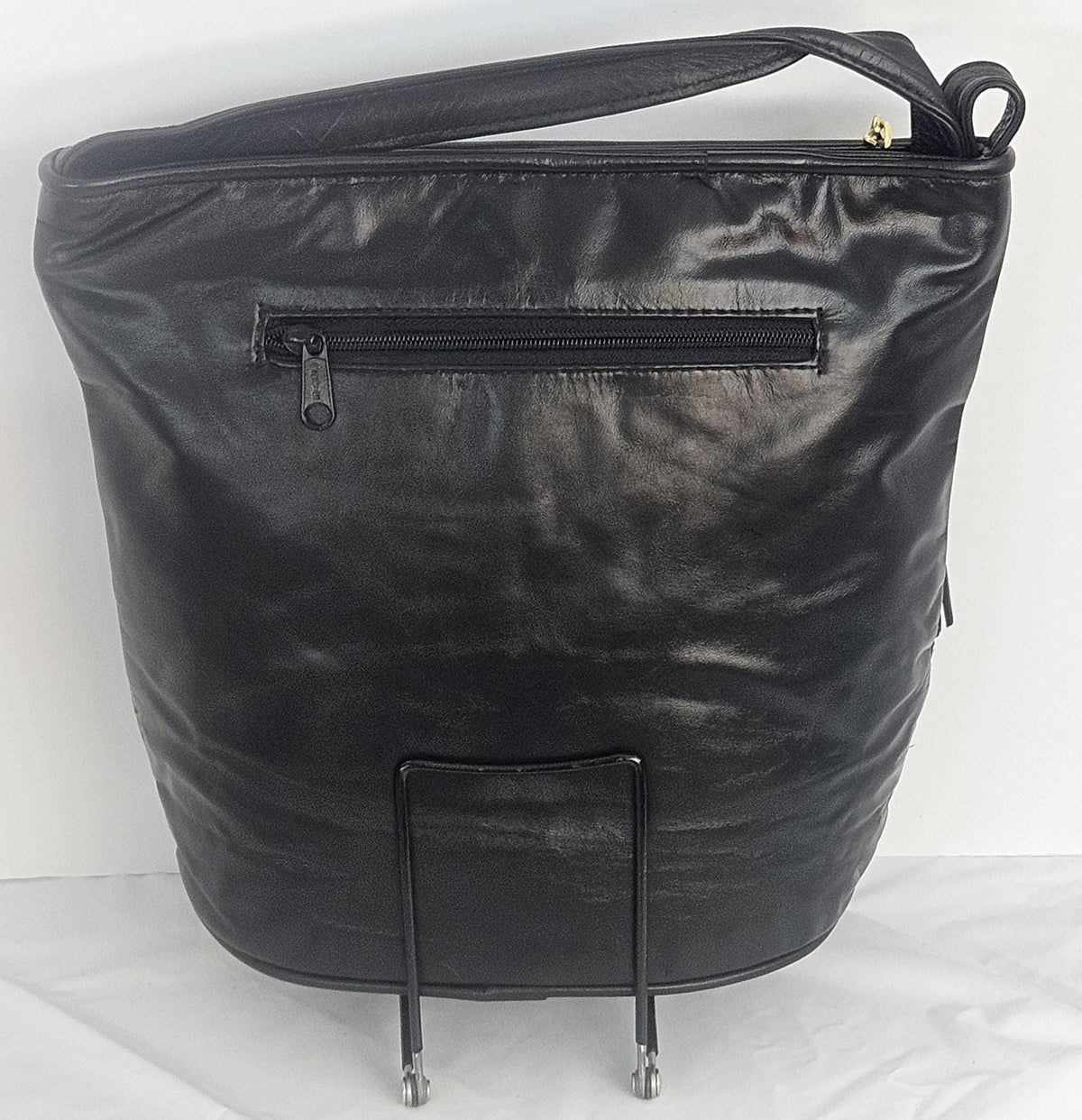 Handmade Leather Handbag: Black Zigzag Square Print, Made in USA