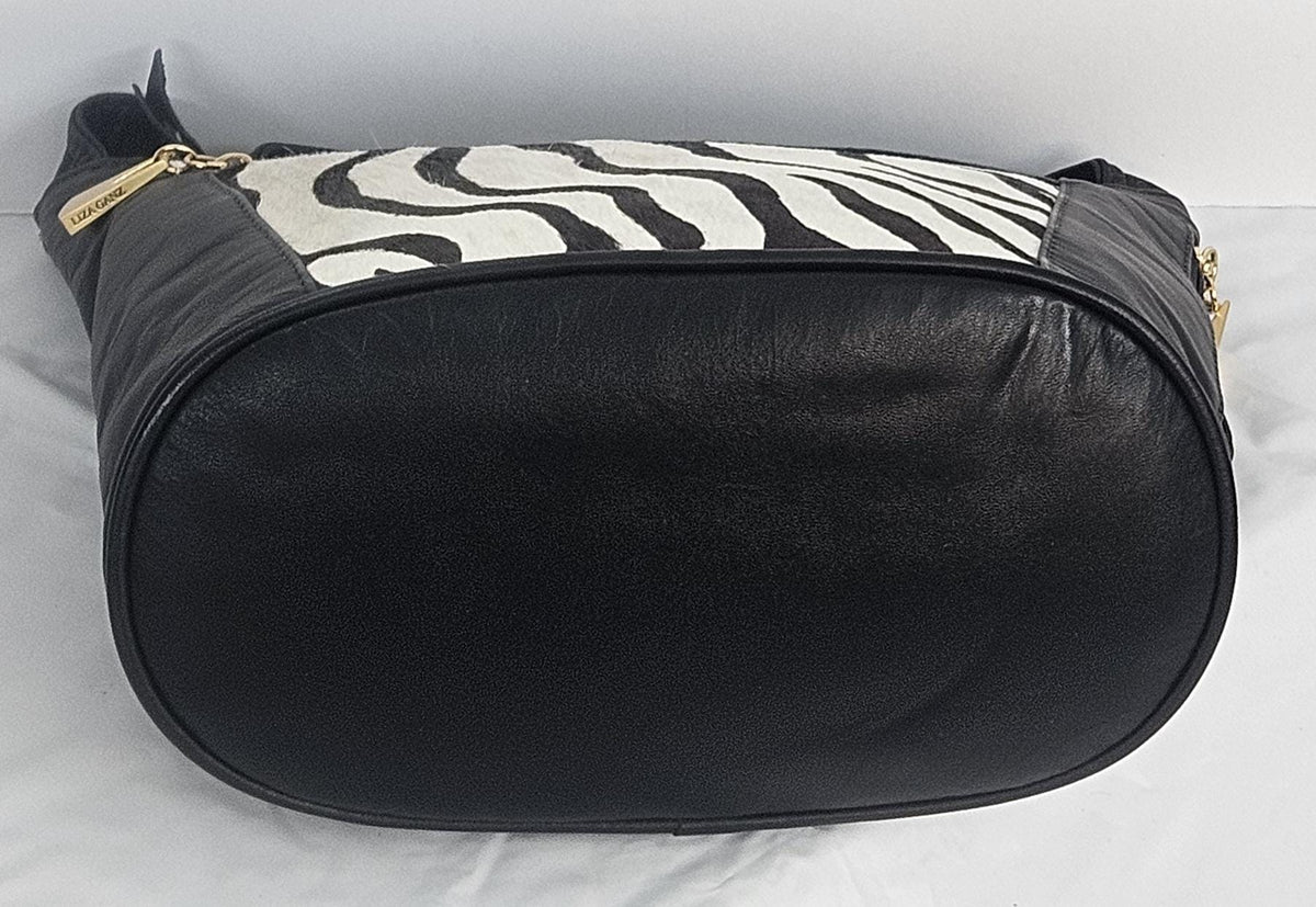 Handmade Zebra Print Leather Handbag: Black & White, Made in USA