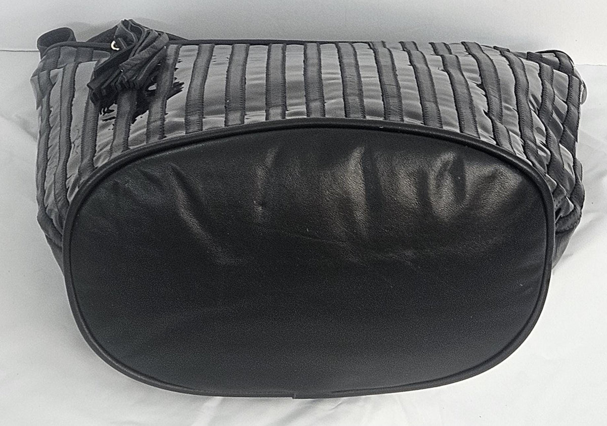 Black Zigzag Leather Handbag: Handmade Patton Stripes, Made in USA