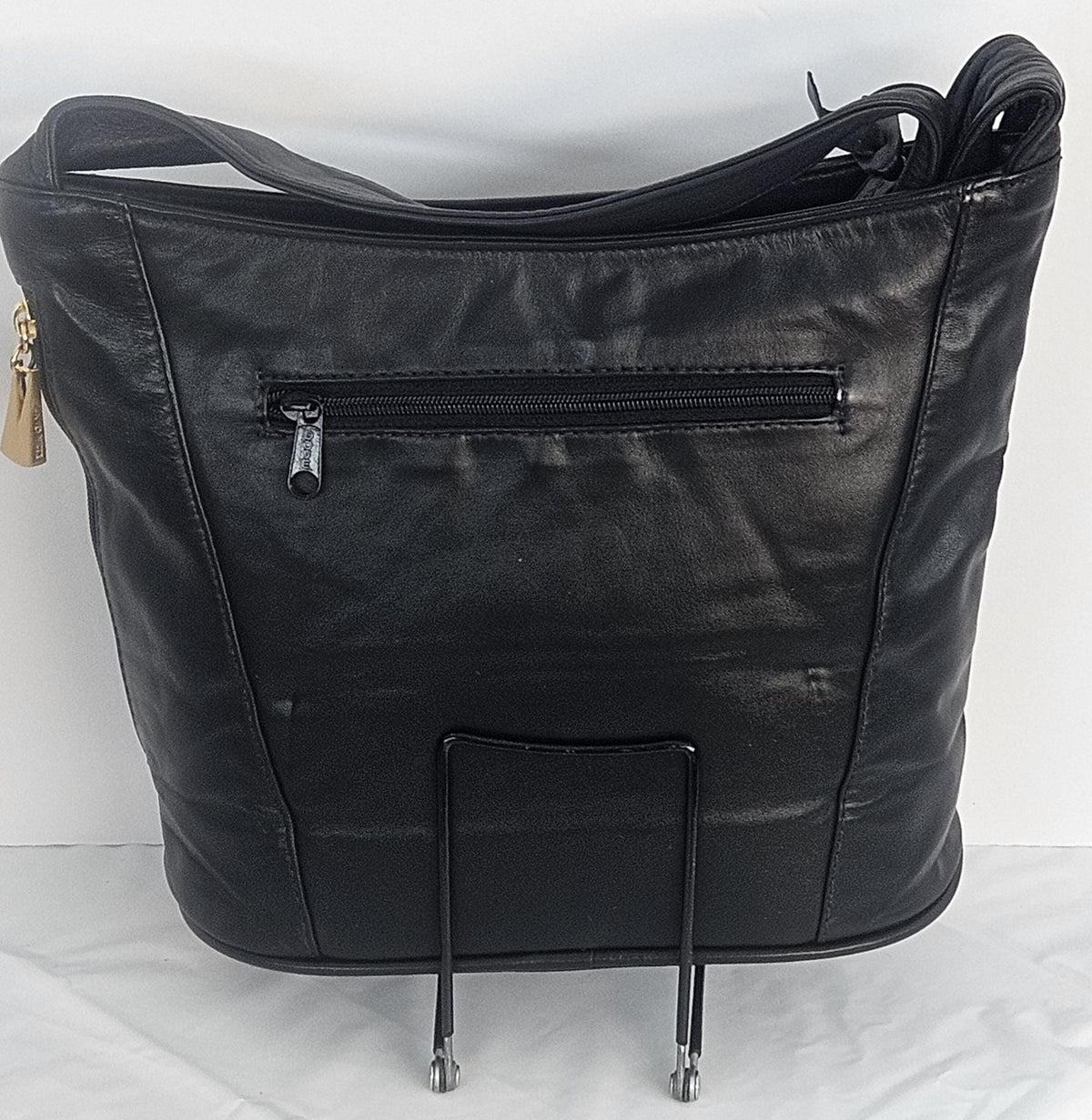 Handmade Black Patton Leather Handbag: Z Metal Design, Made in USA