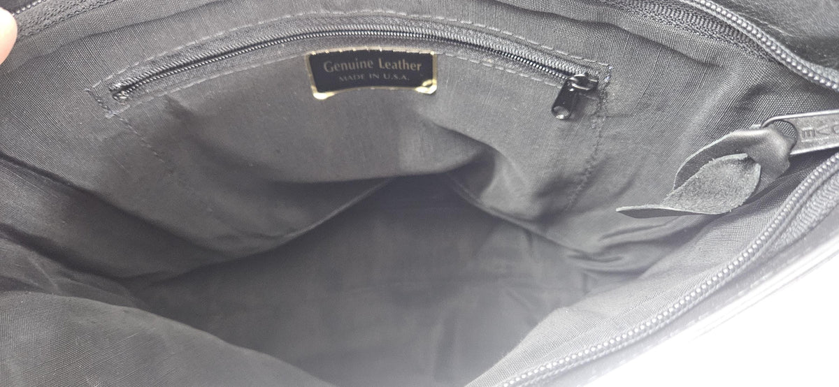 Handmade Black Patton Leather Handbag: Z Metal Design, Made in USA