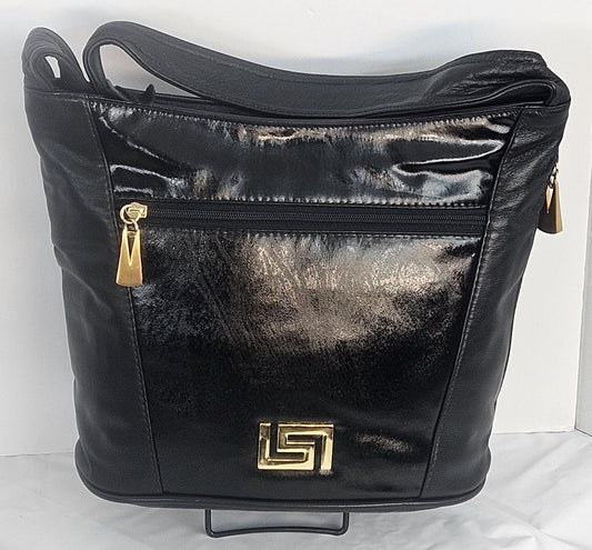 Black with black Patton leather hand made handbag! Z metal design.Made in USA!TR8006bk-bkpt