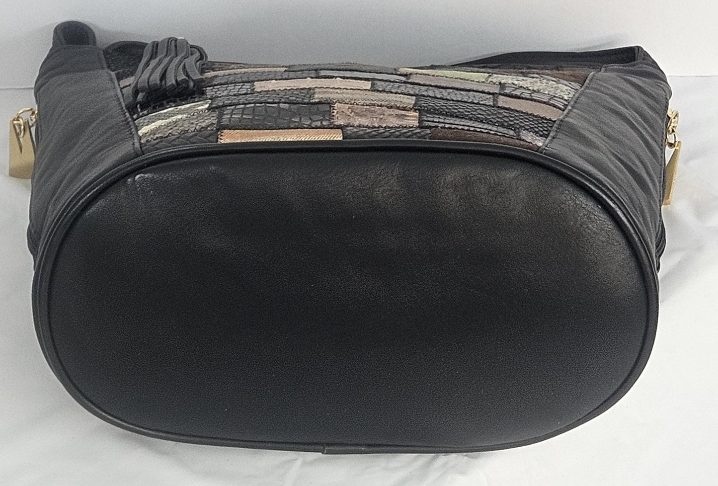 Black with Mix Print Zigzag Leather Hand Made Handbag!Made in USA!TR8006Bk-mix-z