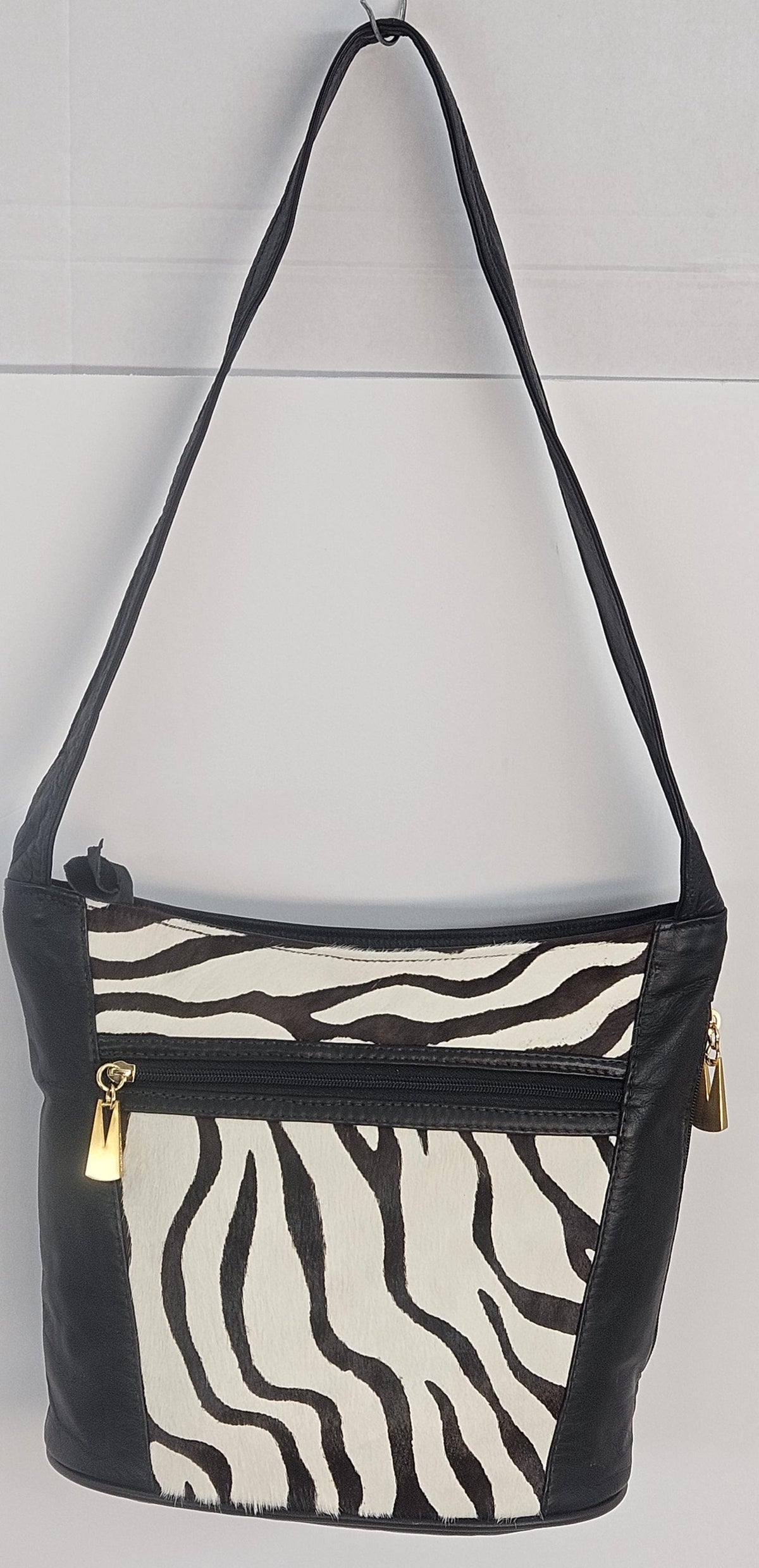 Handmade Zebra Print Leather Handbag: Black & White, Made in USA