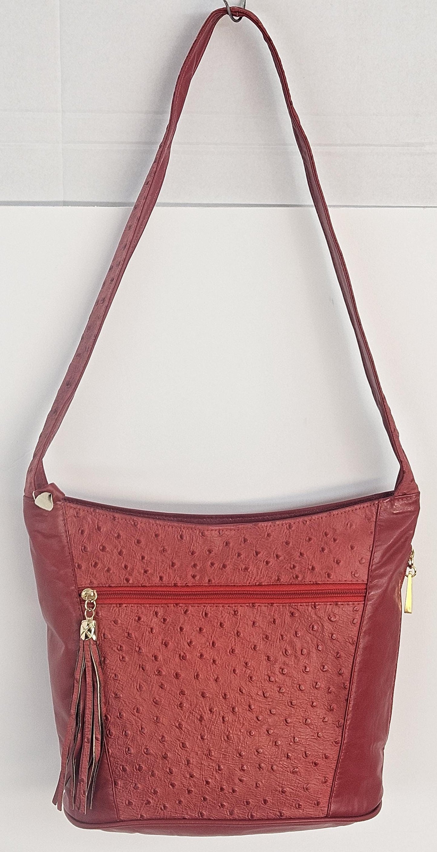 Red with red Ostrich print leather Hand Made handbag!Made in USA!TR8006Red-red-Os-Print.