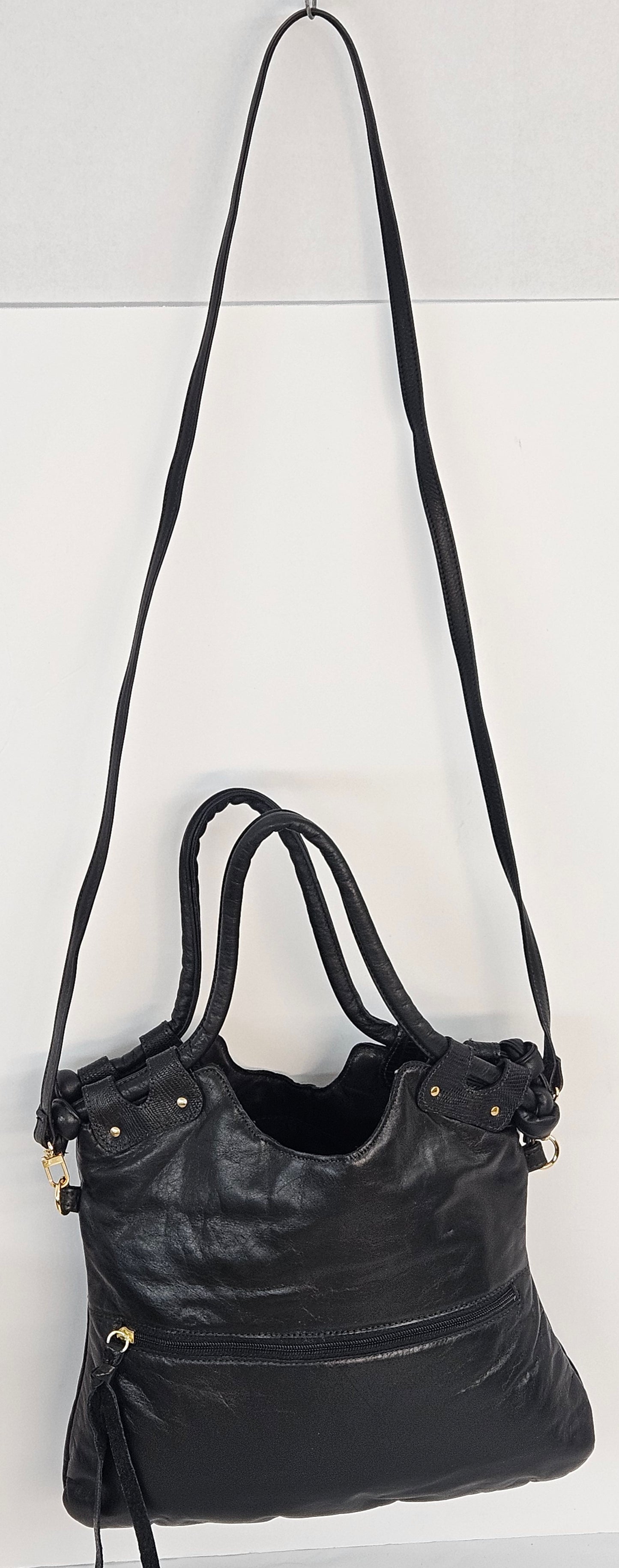Black Genuine Leather bag #TR11-12.Made in USA.