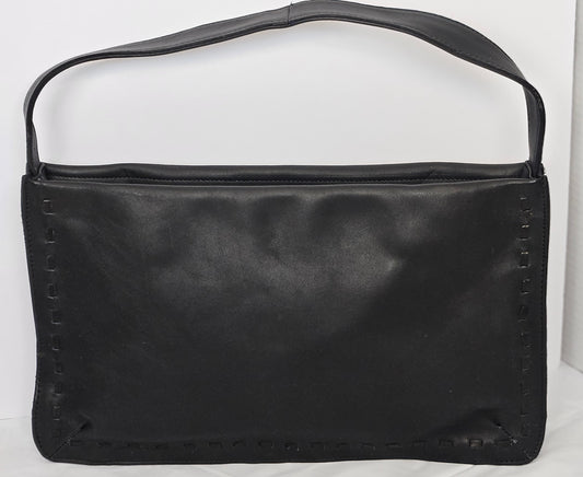 Black Cowhide Genuine Leather Shoulder Handbag.TRH5.