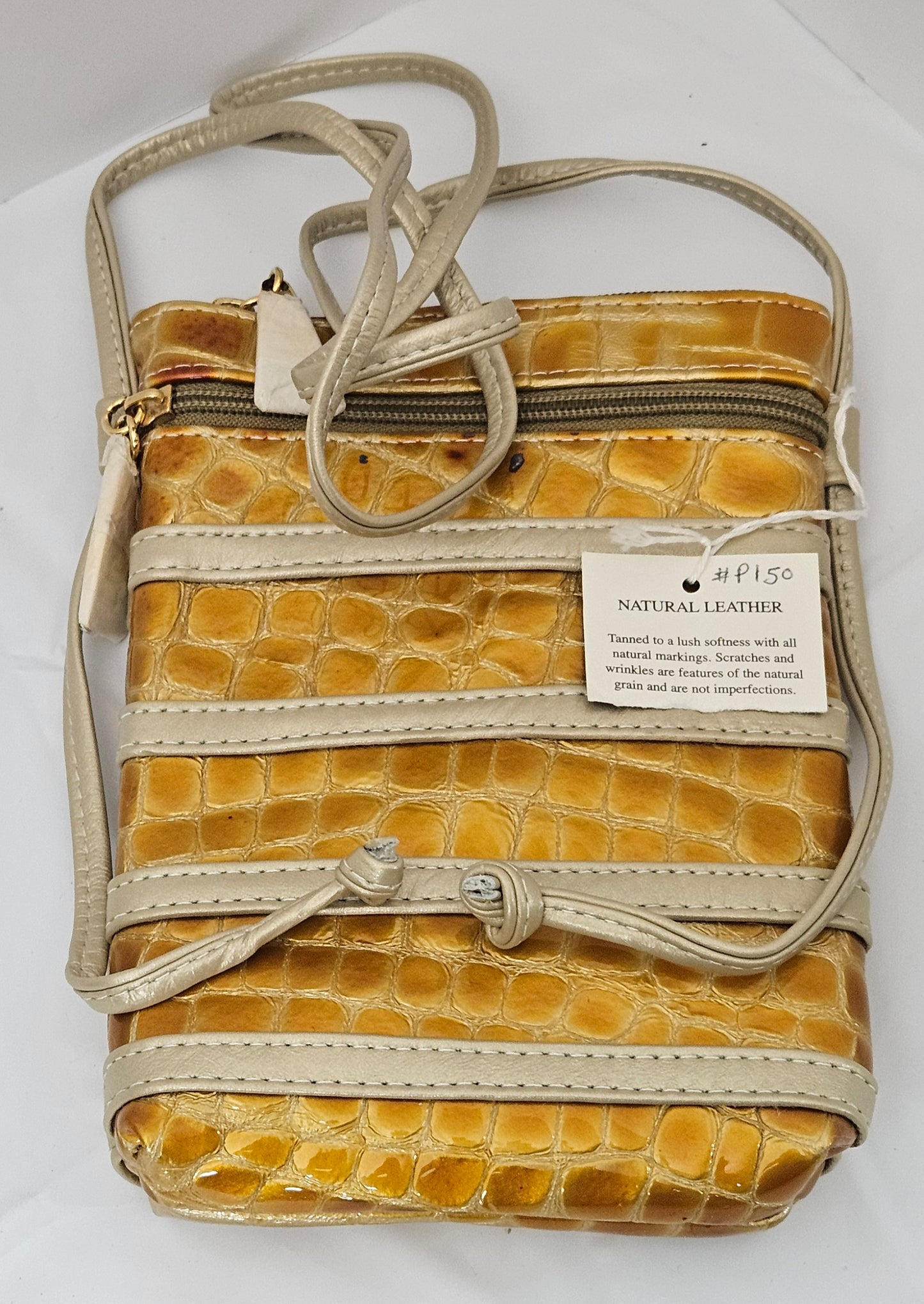 Champagne with yellow Crocodile Look Genuine Leather Handbag.Tr#p150cc.(101724)2