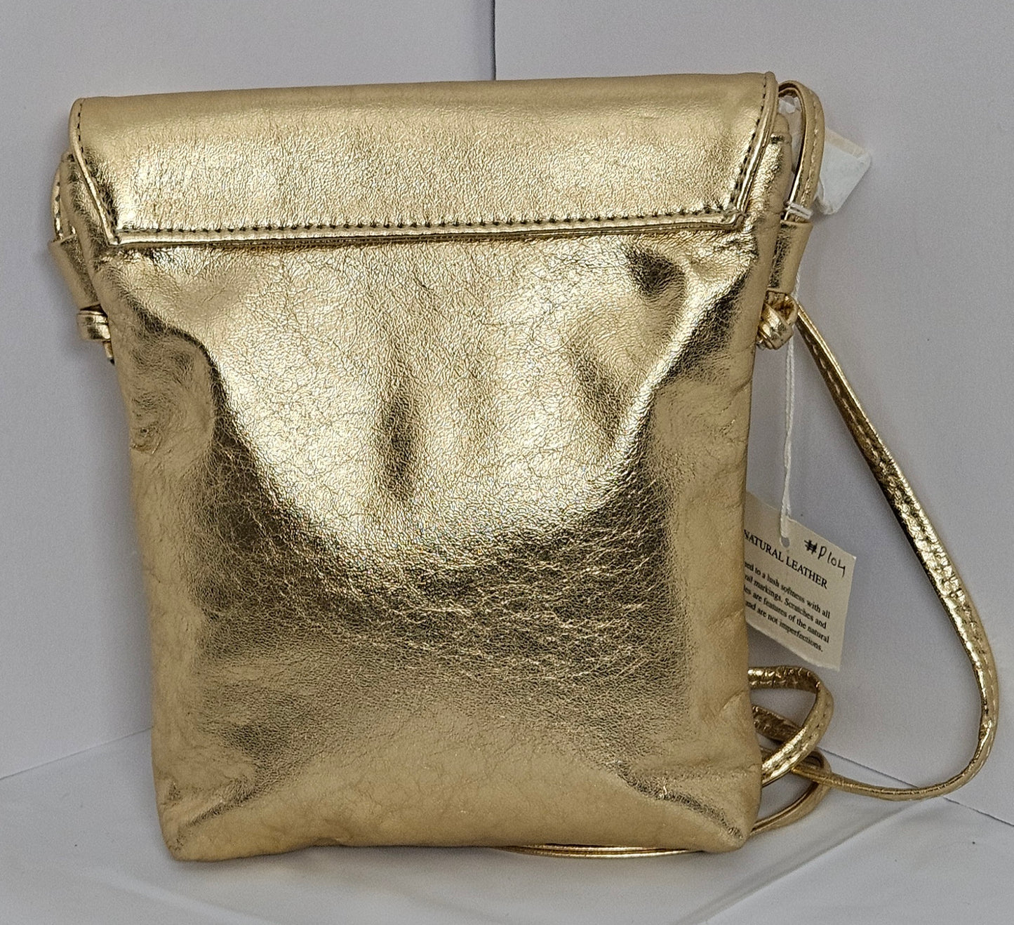 Gold Shining Flap Genuine Leather Handbag.Tr#p104G