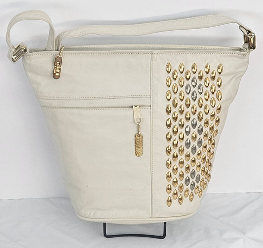 Bown with Gold&silver Studs metal design on Leather Handbag.Tr-MB2019Gsg&s Design on front side only. Made In USA!