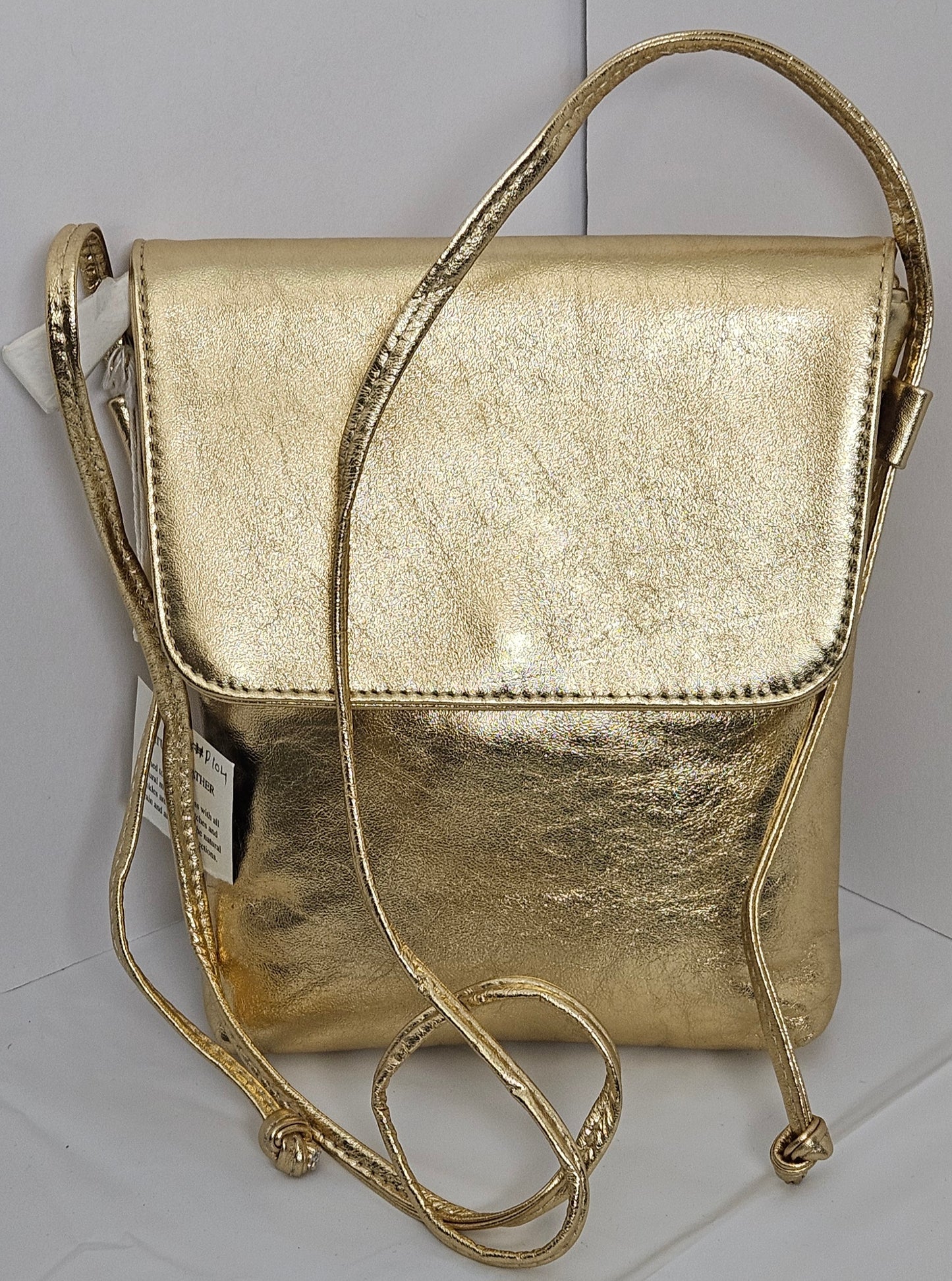 Gold Shining Flap Genuine Leather Handbag.Tr#p104G