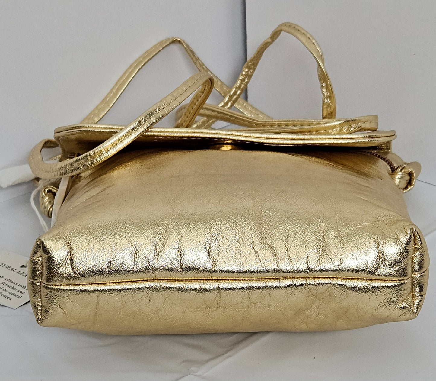 Gold Shining Flap Genuine Leather Handbag.Tr#p104G